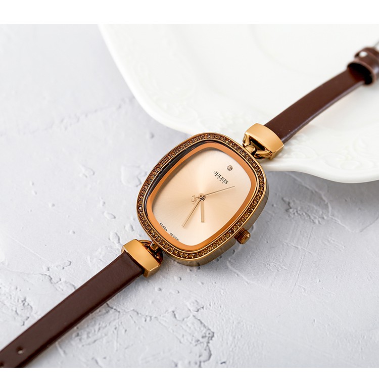 Julius Official | Combo đồng hồ nữ Julius JA-298 và dây thép nâu
