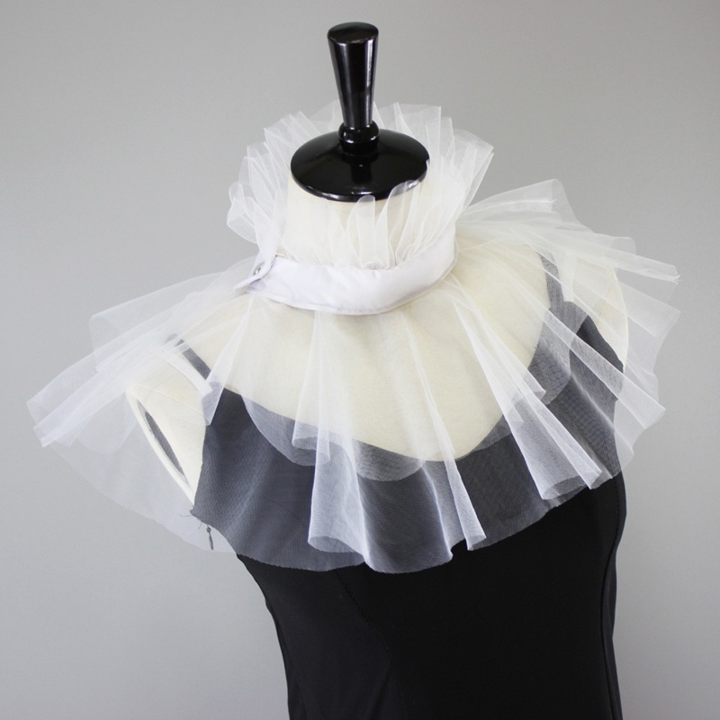 Khăn Choàng Cổ Đứng Vải Tuyn Đính Nút Giả Lưới Victorian Cho Nữ