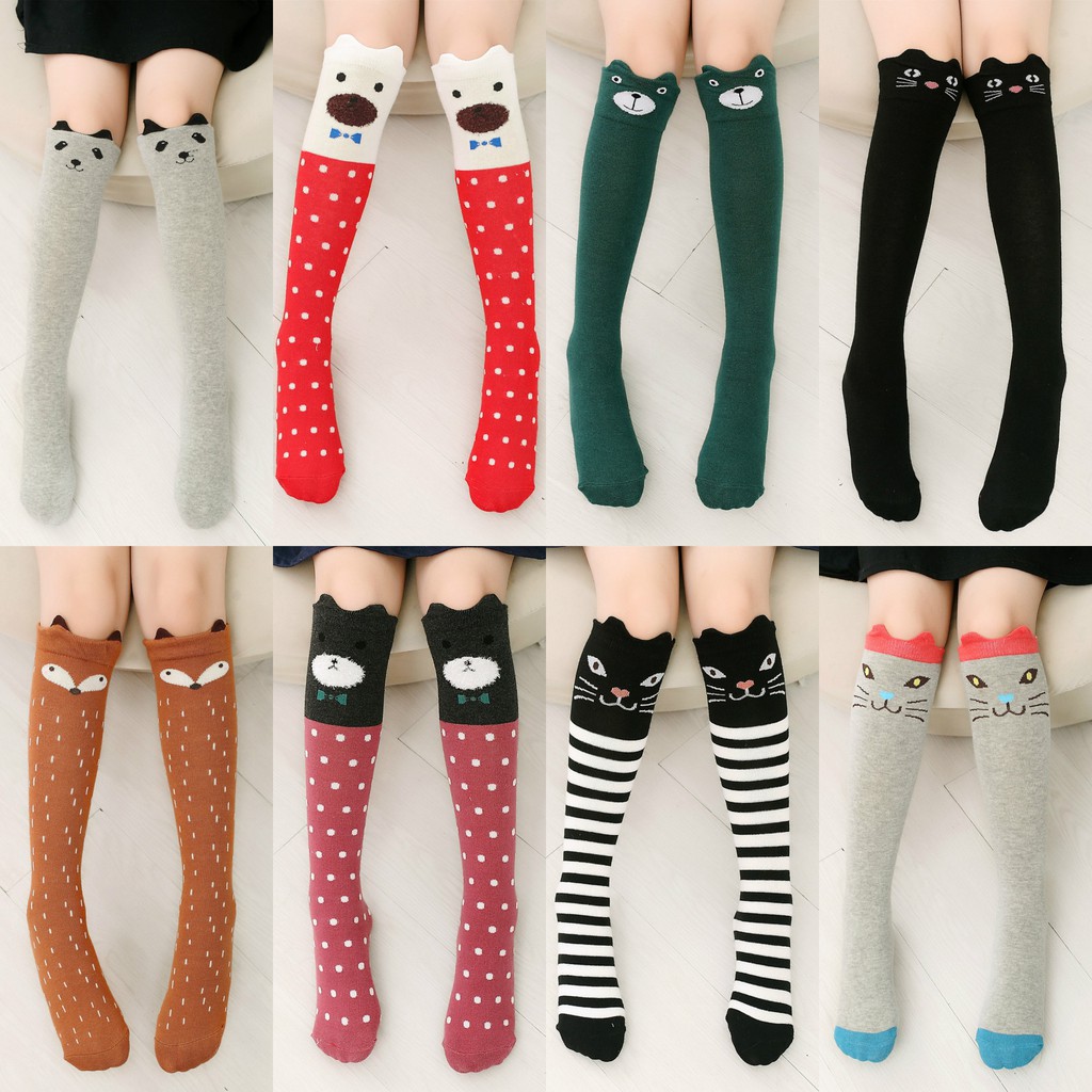 Vớ Cotton Thoáng Khí Dài Ngang Gối In Họa Tiết Hoạt Hình Dễ Thương Cho Bé Gái