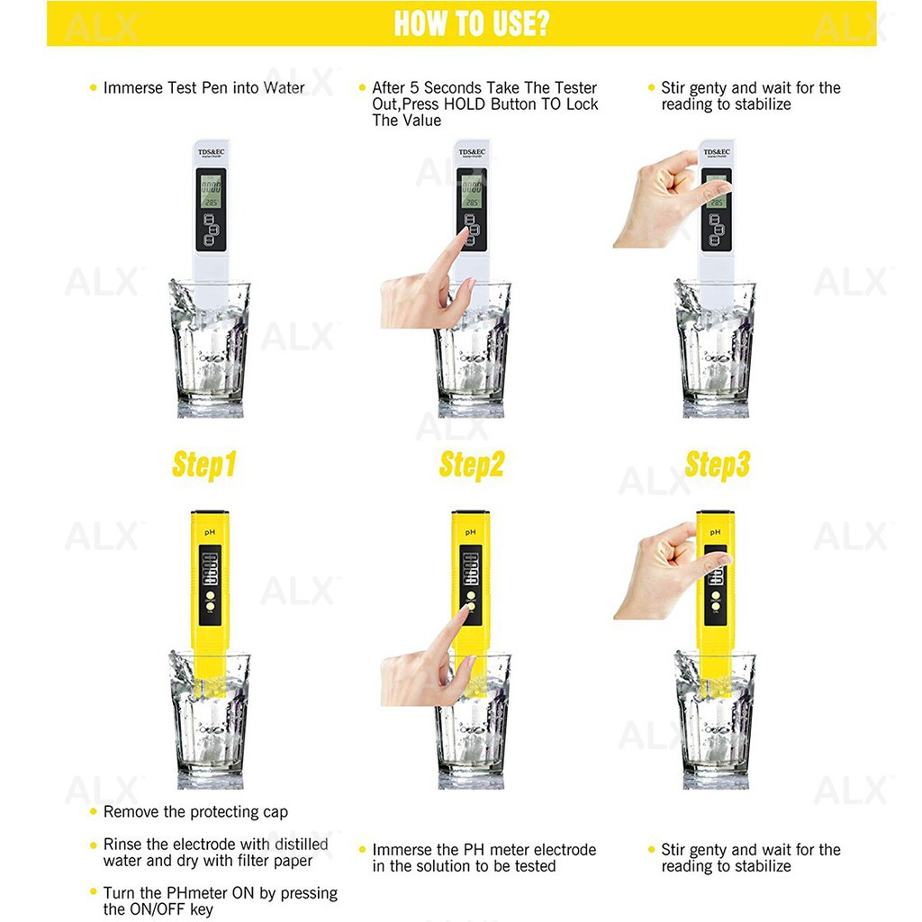 Bút đo độ pH/TDS kỹ thuật số với màn hình LCD