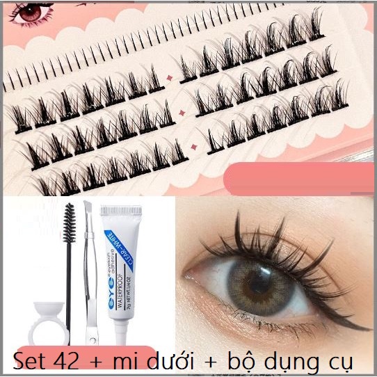 Set mi giả nối sợi 3in1 tặng kèm nhíp gắp + keo dán