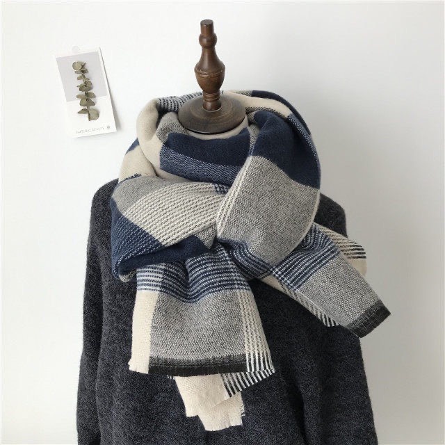 Khăn quàng cổ Han Quốc họa tiết caro mềm -SAM- Khăn choàng len nữ cao cấp