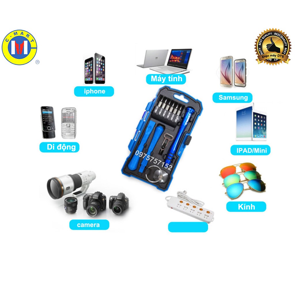Bộ tô vít đa năng sửa điện thoại smartphone, laptop C-Mart 17 chi tiết thép cao cấp CR-V