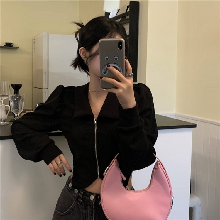 Bubble sleeve POLO collar shirt women's Spring and Autumn new slimming short style with a minority sense of design chic