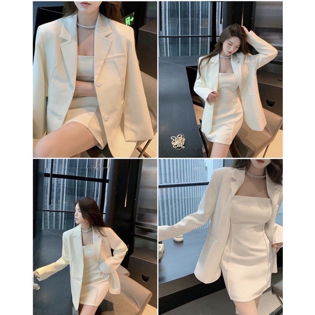 Áo vest blazer trắng sữa