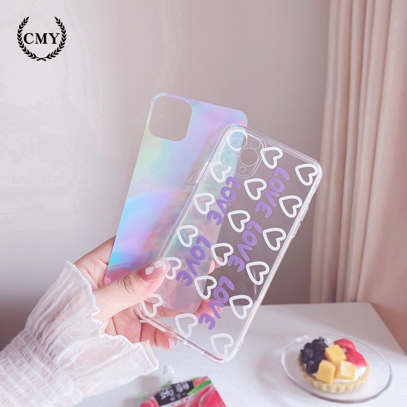 Ốp điện thoại màu laser in họa tiết trái tim xinh xắn cho iPhone11/11Pro 11pro Max X XR XS XS MAX 78 plus SE | BigBuy360 - bigbuy360.vn