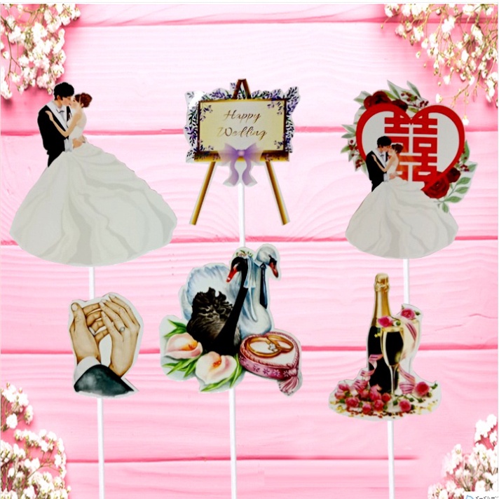 sét cắm bánh sinh nhật [FREESHIP❤️tổng hợp sét cắm giấy chủ đề tình yêu,kỷ niệm ngày cưới