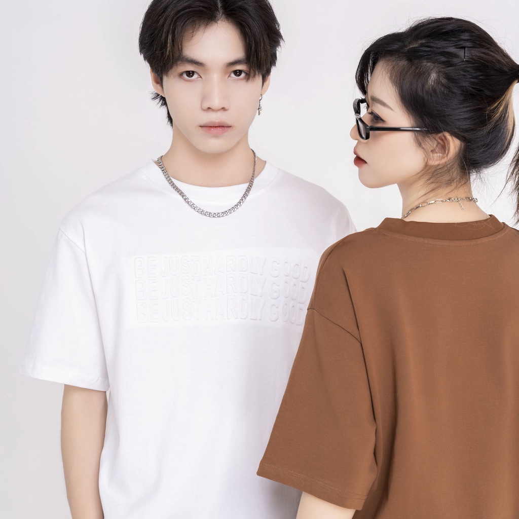 Áo Thun Unisex BJHG dập nổi BE JUST HARDLY GOOD phông tay lỡ nam nữ form rộng Local Brand