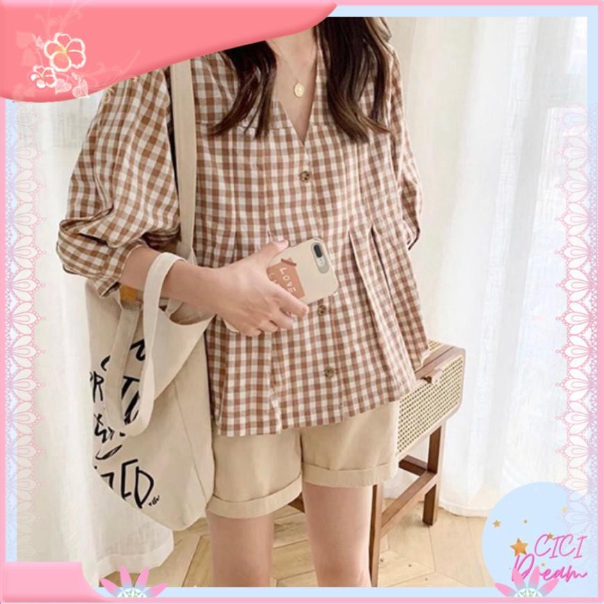 SET ĐỒ NỮ ÁO SƠ MI KẺ CARO PHỐI QUẦN ĐÙI KAKI GẬP GẤU SIÊU XINH ❤️ SET BỘ QUẦN ÁO NỮ CộC TAY KẺ KÈM QUẦN SHO