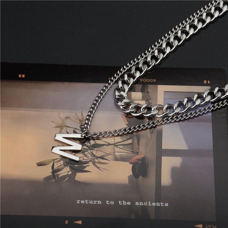 Vòng cổ Hai Lớp Bằng Thép Titan Không Phai Màu In Chữ Đơn Giản Cá Tính