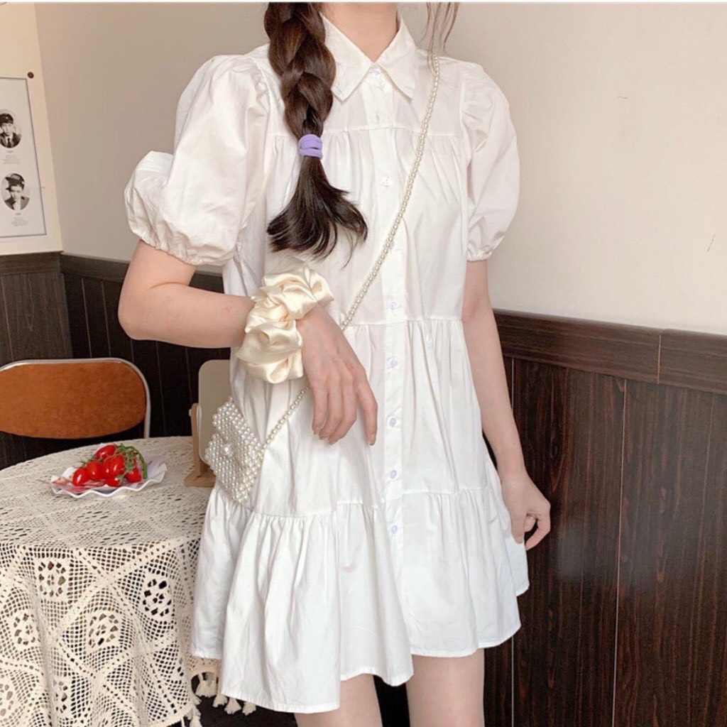 Váy babydoll sơ mi tầng dáng xoè phong cách ulzzang - Đầm sơ mi 3 tầng siêu xinh