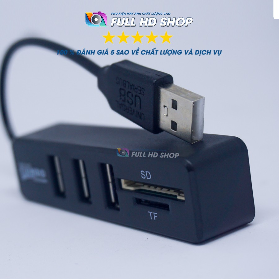 Bộ chia 3 cổng USB - Hub chia cổng USB tích hợp đầu đọc thẻ tiện dụng - Full HD Shop