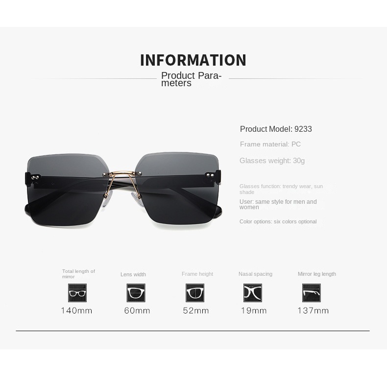 Kính Râm Nữ Không Gọng Chống Tia UV Phong Cách Hàn Quốc Mới