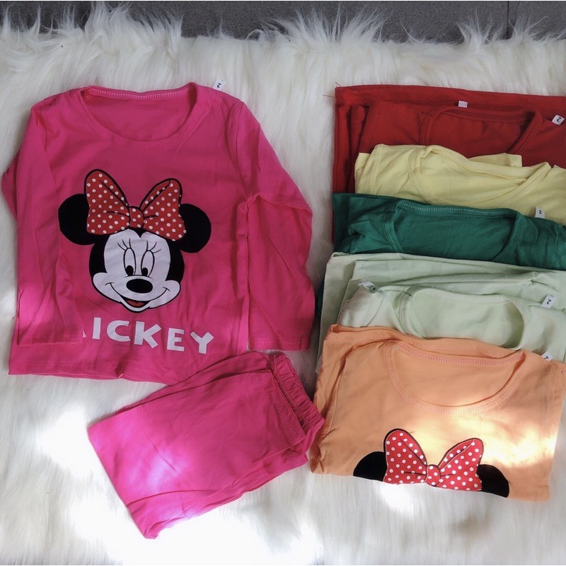 Bộ Thun Dài Tay Bé Gái 10-16kg Hình Chuột Micky Và Cà Rốt Cực Yêu