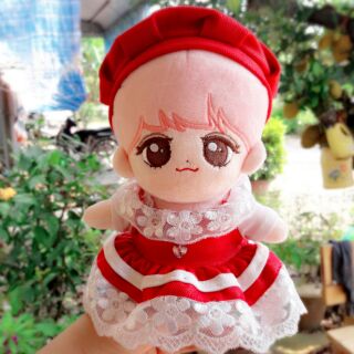 Set nón + váy đỏ cho doll 20 cm