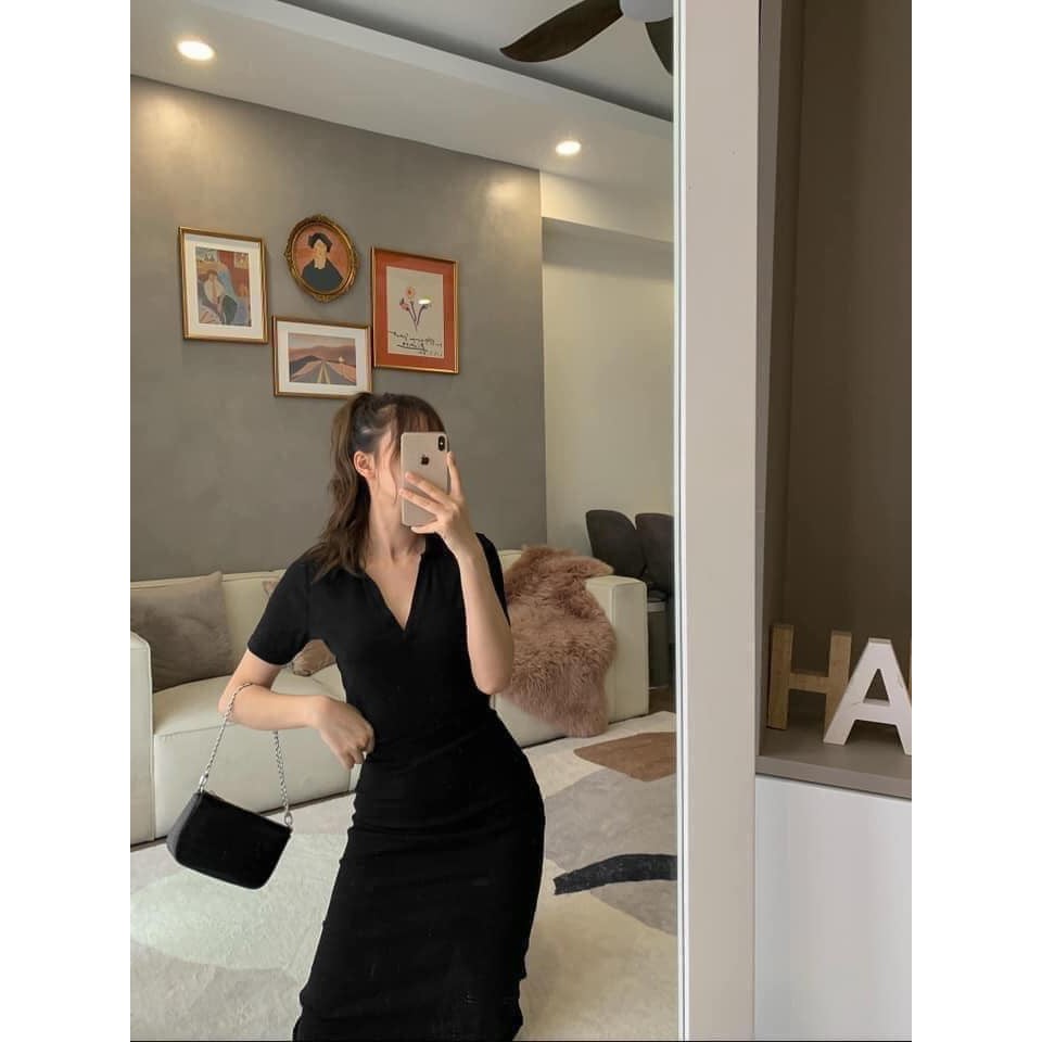 Set Áo Cổ Bẻ Chân Váy Dài Cotton 4 Chiều Tôn Dáng