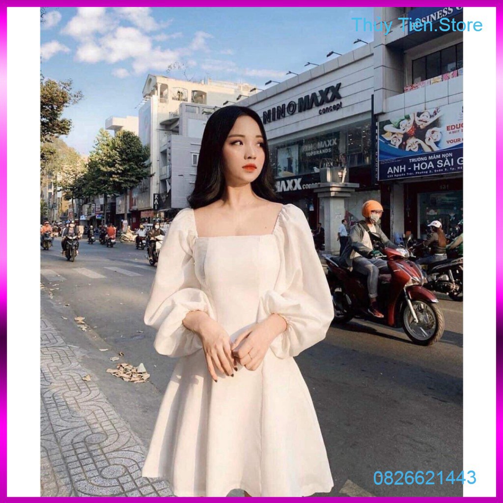 (MỚI DÁNG NGẮN) ĐẦM TRẮNG CỔ VUÔNG TAY BỒNG - VÁY TRỄ VAI DÀI TAY TRẮNG CHỮ A ULZZANG 💎 👗💝 | BigBuy360 - bigbuy360.vn