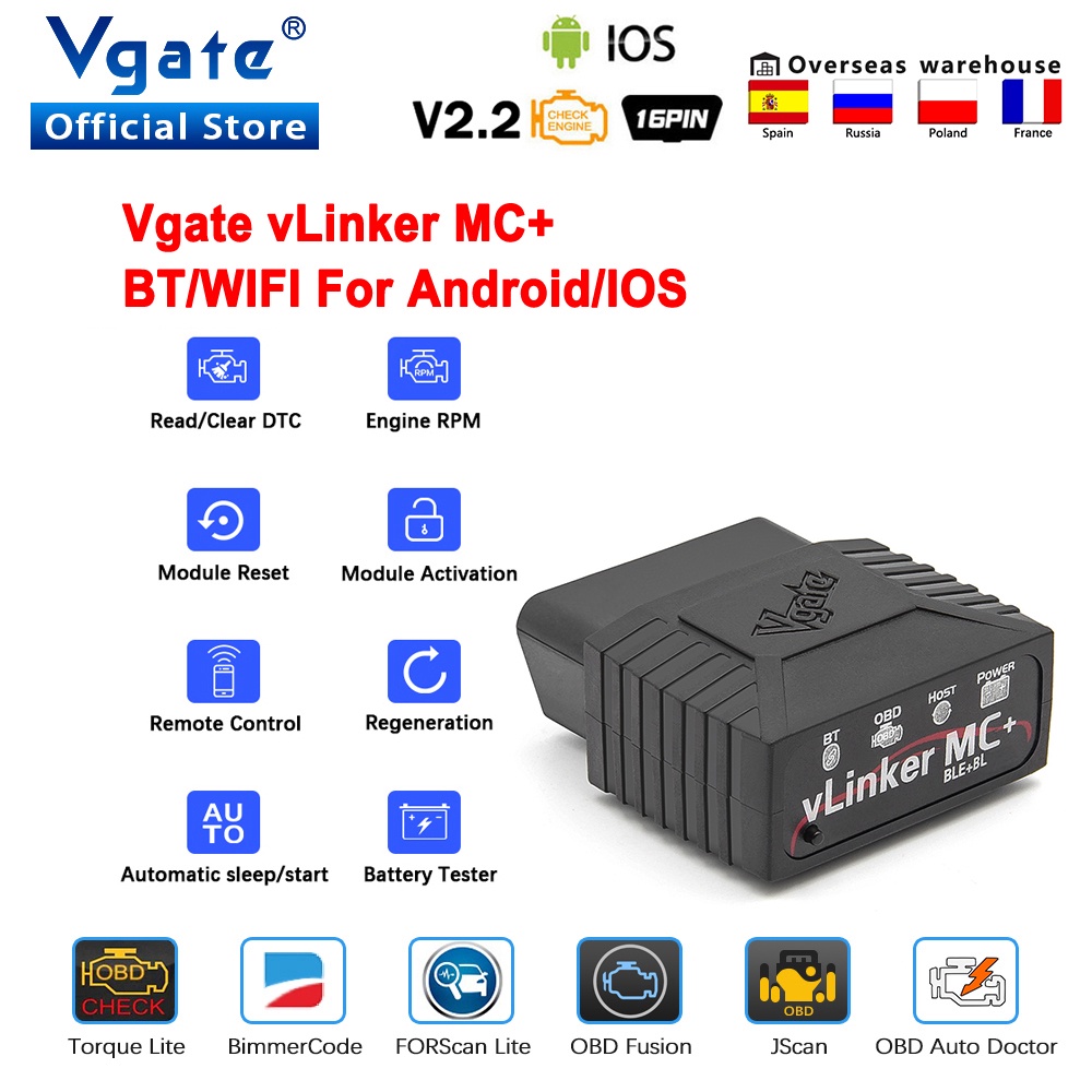 Vgate vLinker MC + ELM327 V2.2 OBD 2 Máy Quét OBD2 WIFI BimmerCode FORScan Bluetooth-Tương Thích Cho
