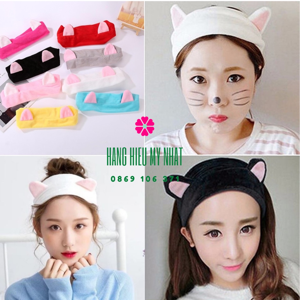 Băng Đô Tai Mèo Siêu Cute Nhiều Mẫu Chất Liệu Vải Mềm Mại (tùy ý chọn màu)