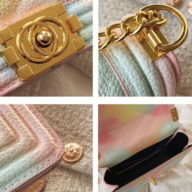 Faya - Túi xách đi tiệc chần ô ombre cầu vồng sang trọng T1125