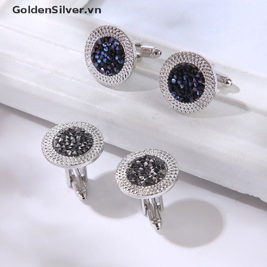 Khuy Măng Sét Đính Đá Zircon Tròn Màu Vàng Bạc Kiểu Pháp Cổ Điển Mới Cho Nam