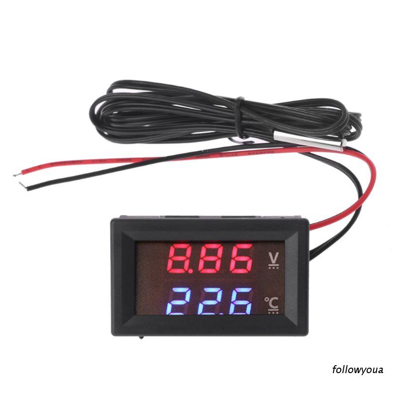 Đồng Hồ Đo Nhiệt Độ Nước Và Điện Áp Có Đèn LED Hiển Thị 12V/24V Cho Xe Hơi
