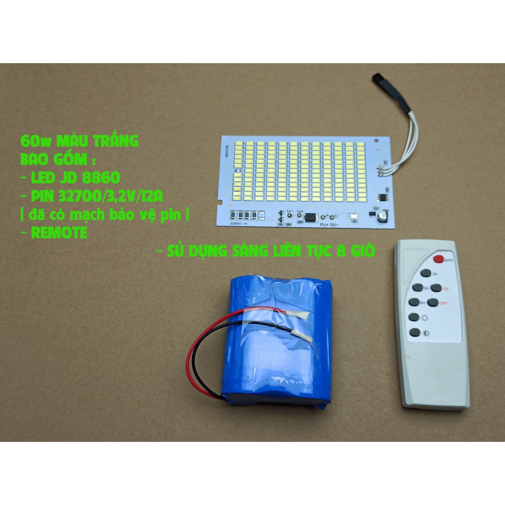 Combo led 60W pin 32650 đã có mạch bảo vệ 1s