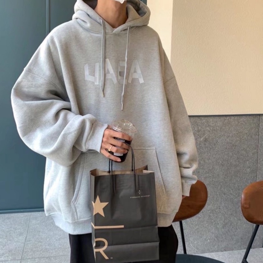 Áo khoác hoodie dáng rộng in chữ trẻ trung thời trang cho nam