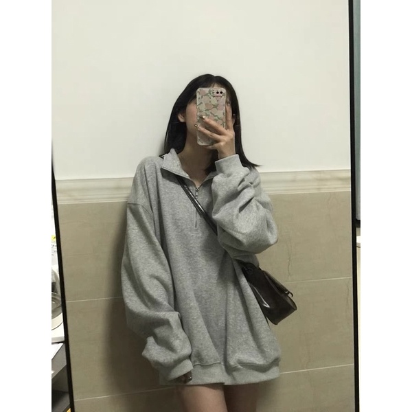 🌥 A07 Áo nỉ polo thu đông dày dặn dài tay có séc zip ulzzang CÓ ẢNH THẬT