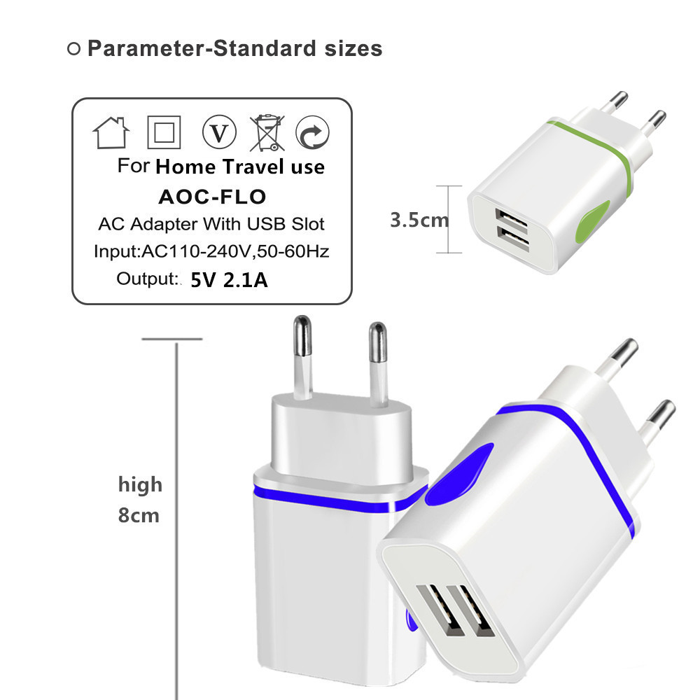 Củ Sạc Elough 2 Cổng USB 5V 2A Phích Cắm US/EU Có Đèn Led Phù Hợp Cho Du Lịch