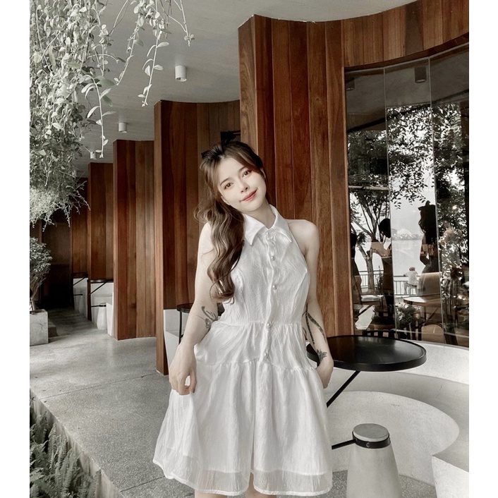Đầm cổ yếm hở lưng thời trang mùa hè phong cách Hong Kong ( mặc đi dulich + cafe )