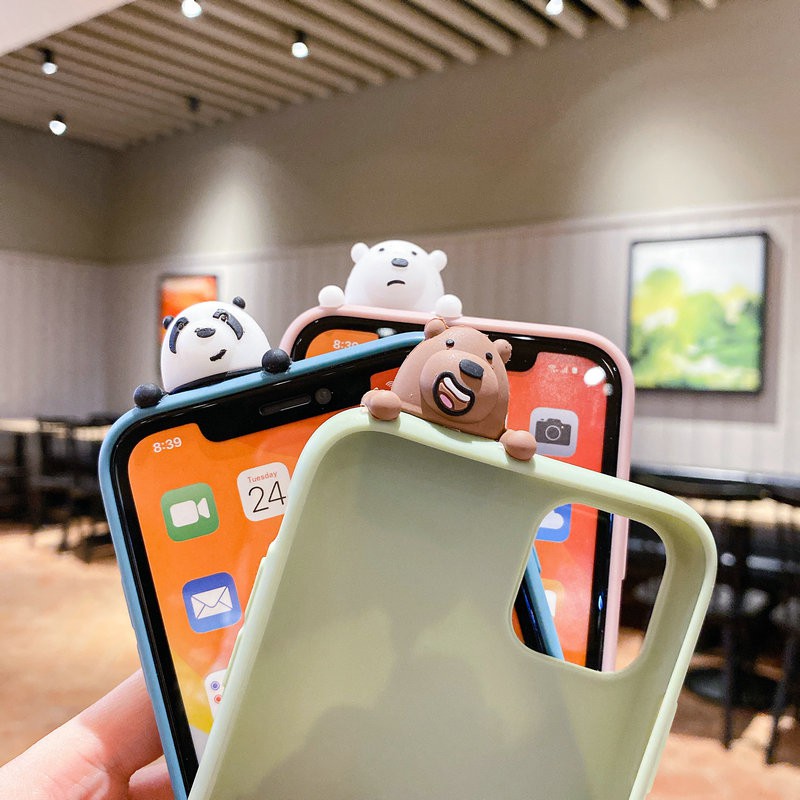 Ốp lưng Redmi Note 9 9S 8 7 6 6A 5 5A 4 4X Pro Plus Xiaomi MI A2 Lite 3D Milk Tea Cup Cute Bear Soft Case Cover+Bear Doll