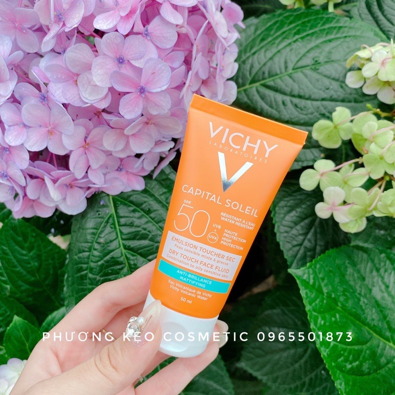 [ HÀNG CÓ SẴN] Kem chống nắng không màu không gây nhờn rít Vichy Ideal Soleil Mattifying Face Fluid Dry Touch 50ml