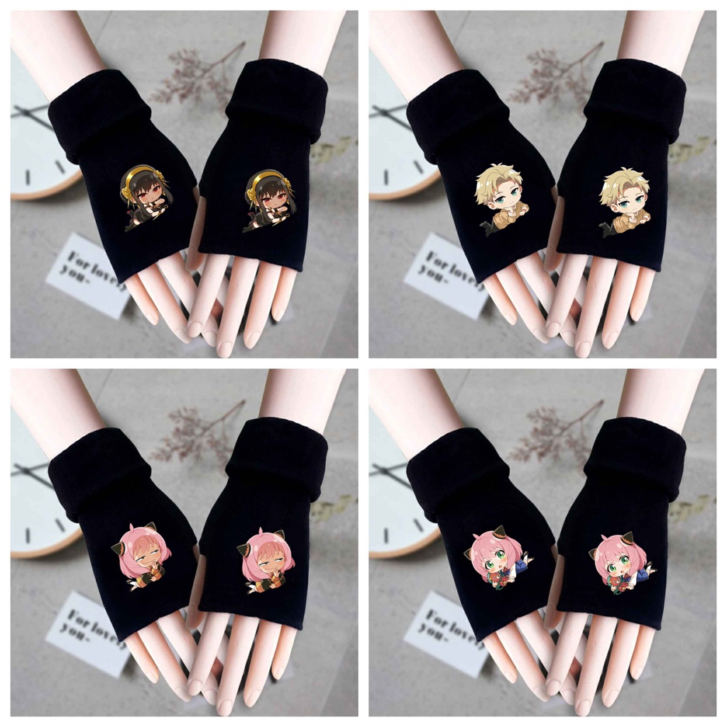 Găng tay len đen in hình nhân vật SPY x Family ver nằm gia đình điệp viên anime chibi thời trang ấm áp xinh xắn
