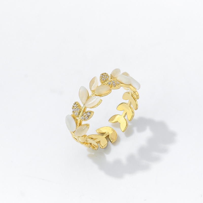Nhẫn Đồng Đính Đá Zircon Hình Lúa Mì Thời Trang Cổ Điển Có Thể Điều Chỉnh Cho Nữ