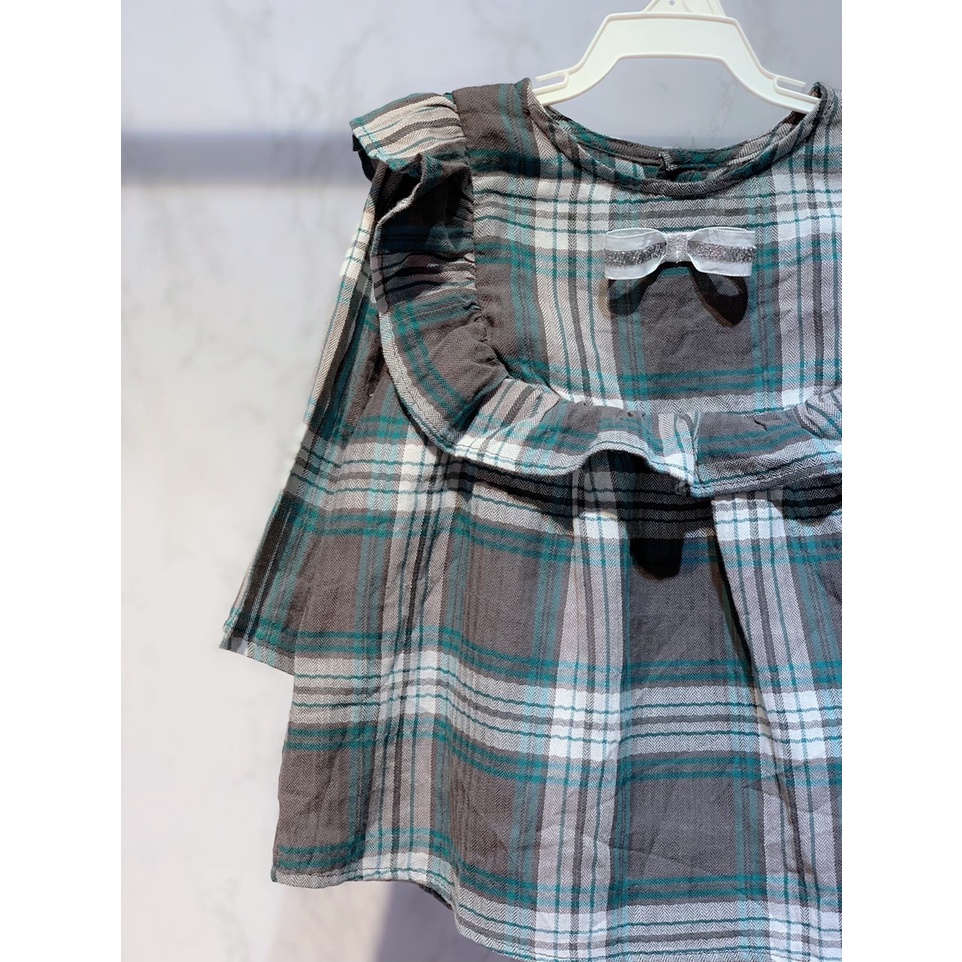 Váy đầm tay dài cho bé Lennco hoạ tiết kẻ caro siêu xinh