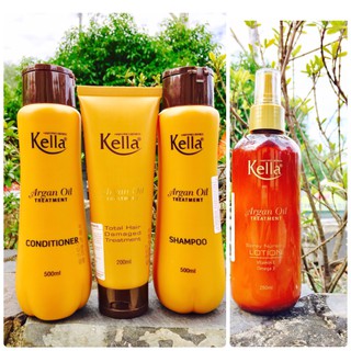Bộ dầu gội, dầu xả, hấp dầu và xịt dưỡng Kella Argan Oil dành cho tóc hư tổn, khô xơ, dưỡng tóc mềm mượt, chắc khỏe