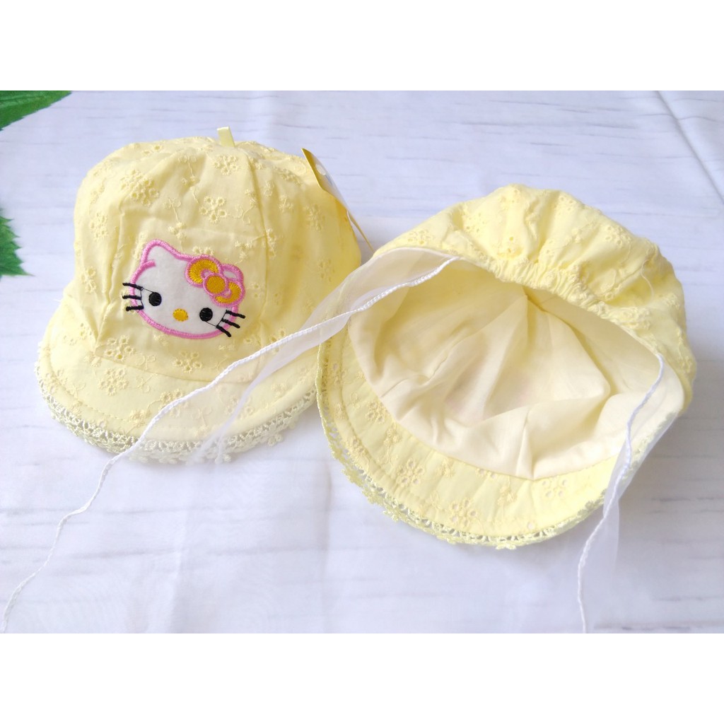 Nón vải mềm cao cấp kitty cho bé sơ sinh  - kèm khăn voan