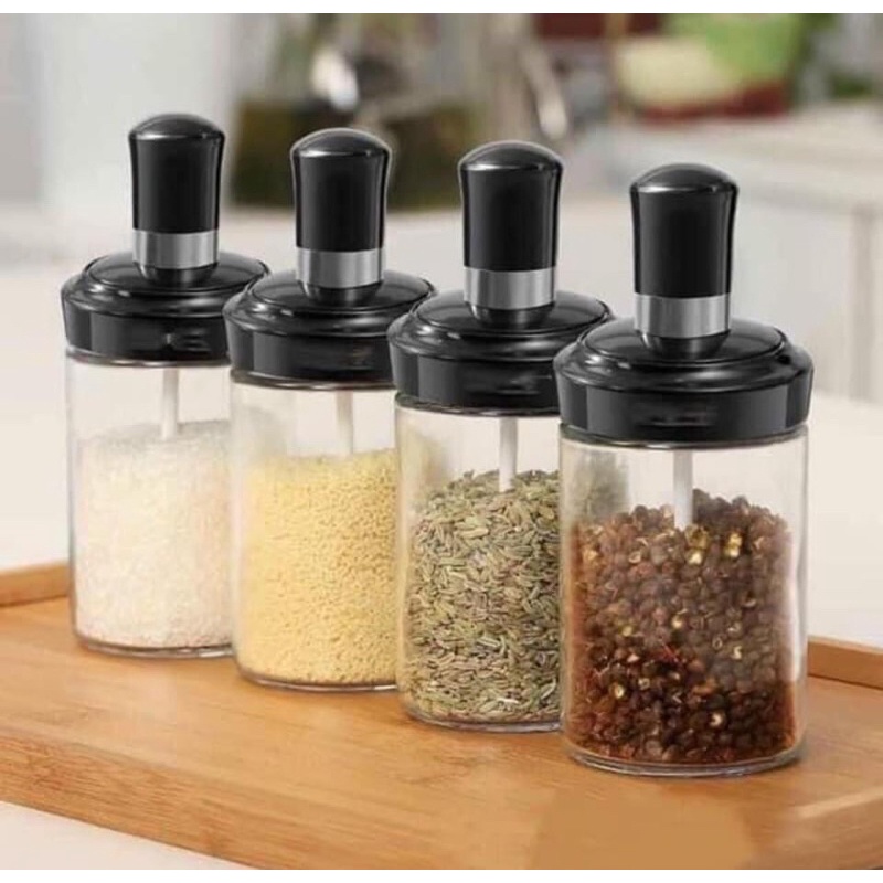 Sét 4 hũ thủy tinh đựng gia vị kèm muỗng - Hàng xuất Nhật Cao Cấp