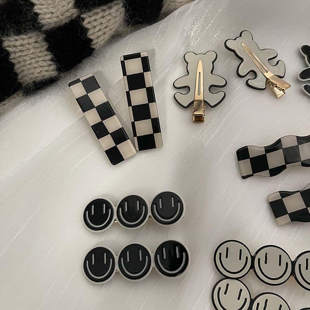 Kẹp Tóc Mỏ Vịt Họa Tiết Caro Mặt Cười Đơn Giản Hoang Dã Không Để Lại Dấu Vết