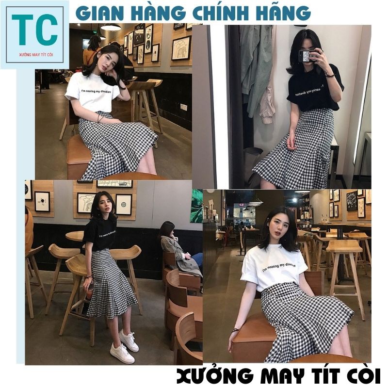 set áo thun kèm chân váy caro midi cực vintage ,cực cá tính XƯỞNG MAY TÍT CÒI | BigBuy360 - bigbuy360.vn