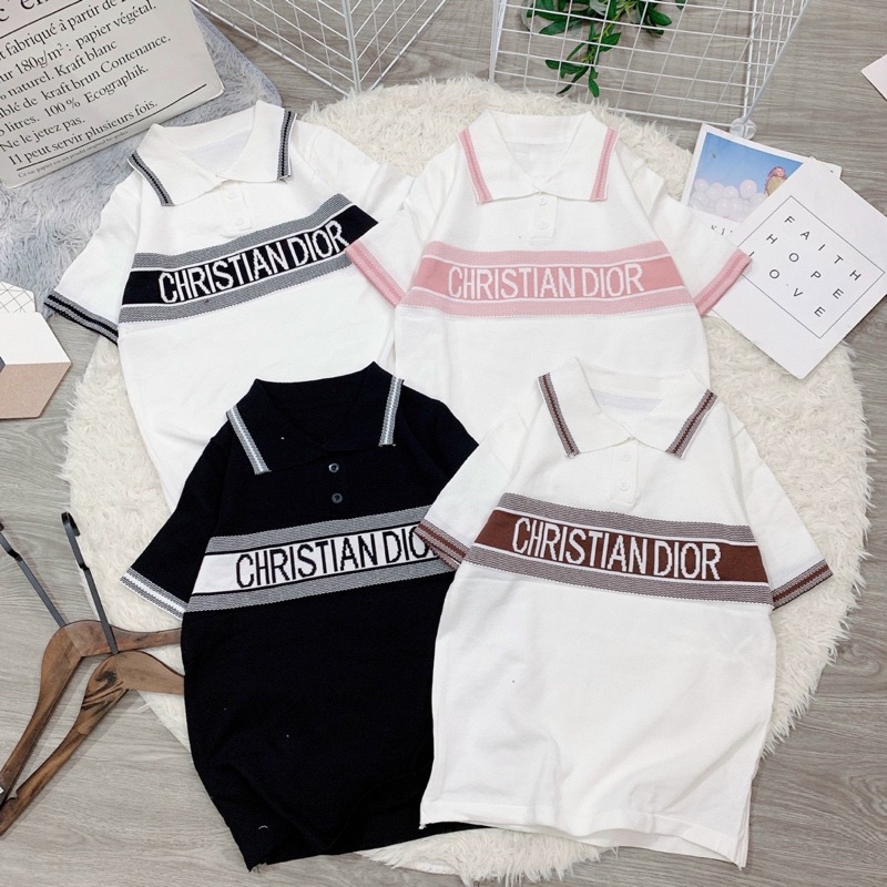 Áo len kim Dior cổ trụ