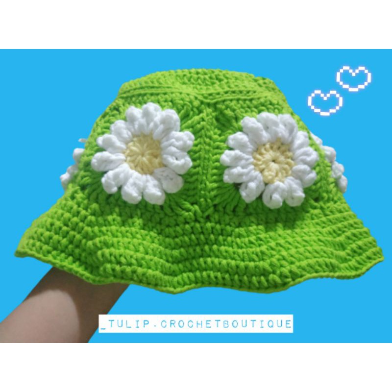 Daisy Bucket Hat Crochet - Nón len móc hoa cúc 3D