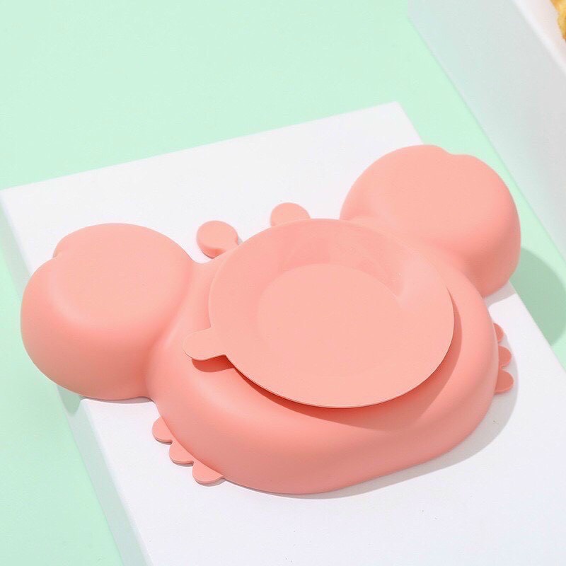 Khay ăn dặm chống đổ silicon hình cua cho bé có đế hút kèm hộp đựng xịn xò kt 15x23x3.5 cm