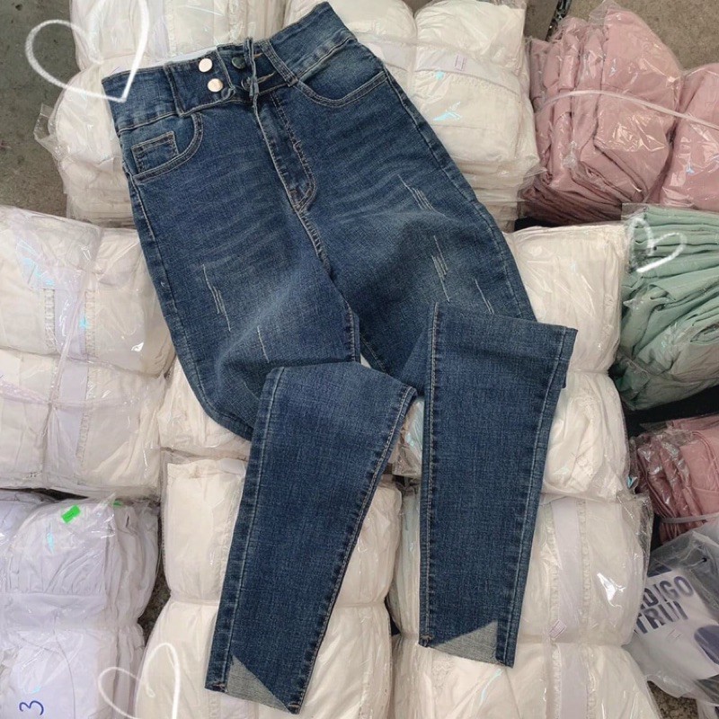 Quần Skinny Jeans ôm lưng cao 2 nút ống xẻ nhẹ mã 111 (ảnh thật)