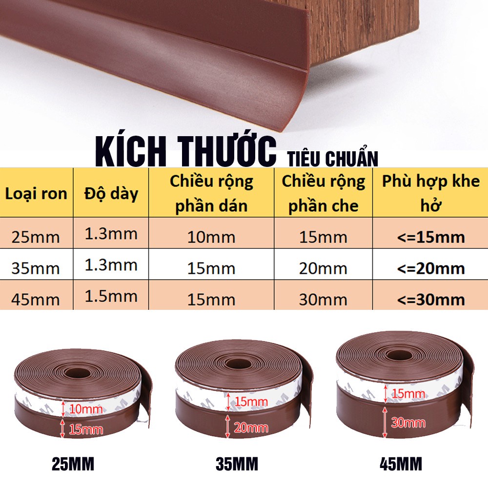 6 Mét Ron Chặn Khe Cửa, Thanh Dán Cửa chặn Đi Hơi Máy Lạnh  Loại 25mm 35mm 45mm - Ngăn Bụi Bẩn, Ô Nhiễm