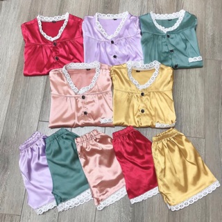 Bộ pijama phối ren chất phi lụa cho bé