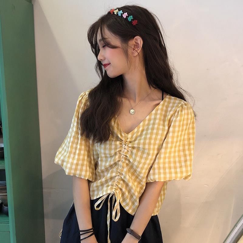 Áo Ca-Rô Tay Phồng Xinh Xắn Dành Cho Nữ