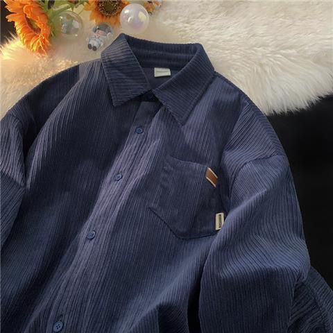 Áo Sơ Mi Nhung Kẻ Dài Tay Dáng Rộng Phong Cách Retro Dành Cho Nam Giới