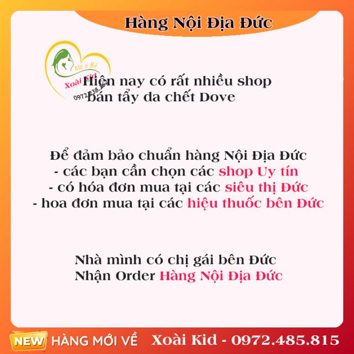 Bộ Dưỡng thể/Tẩy da chết toàn thân Dove Body Youghurt giúp trắng da và mềm mịn của Đức - DATE MỚI ĐỦ BILL